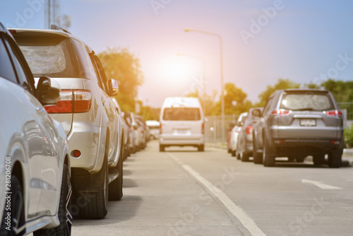 Car parked on street Car parking row on road Transportation 