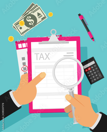 Concept tax payment. Payment of debt. Vector illustration in flat style.