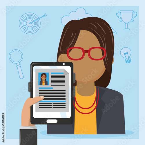 Businessman hand holding tablet with CV