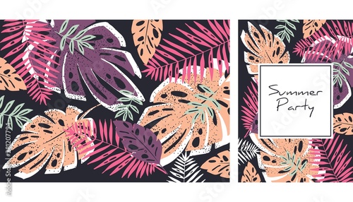 Tropical leaves pattern, handdrawn watercolor vector illustration. Tropical plants print. Summer design. Creative background.