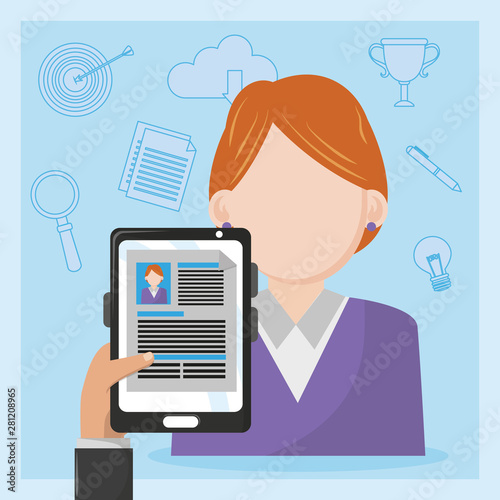 Businessman hand holding tablet with CV