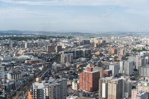 city skyline aerial view of Sendai in Japan