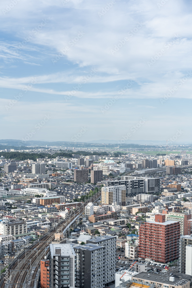 city skyline aerial view of Sendai in Japan