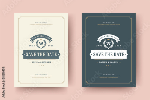 Wedding save the date invitation card vector illustration.
