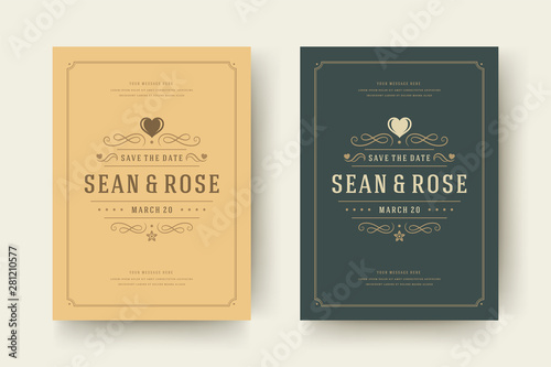 Wedding save the date invitation card vector illustration.