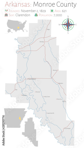 Large and detailed map of Monroe county in Arkansas  USA