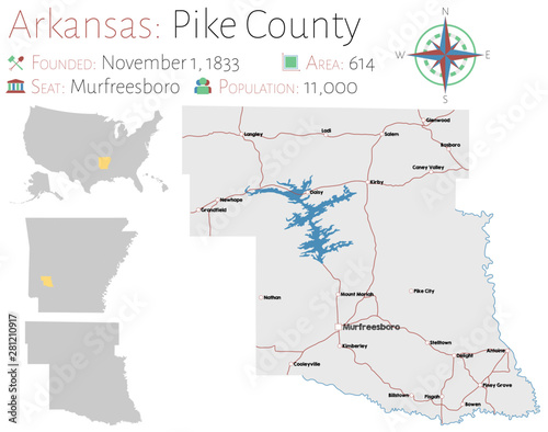 Large and detailed map of Pike county in Arkansas, USA
