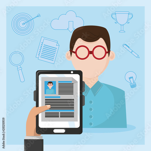 Businessman hand holding tablet with CV
