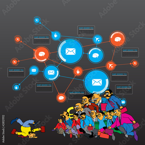 Abstract infographics template with cartoon character. Vector illustration