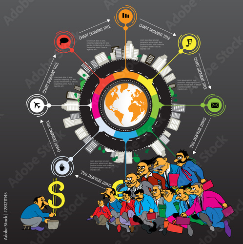 Abstract infographics template with cartoon character. Vector illustration