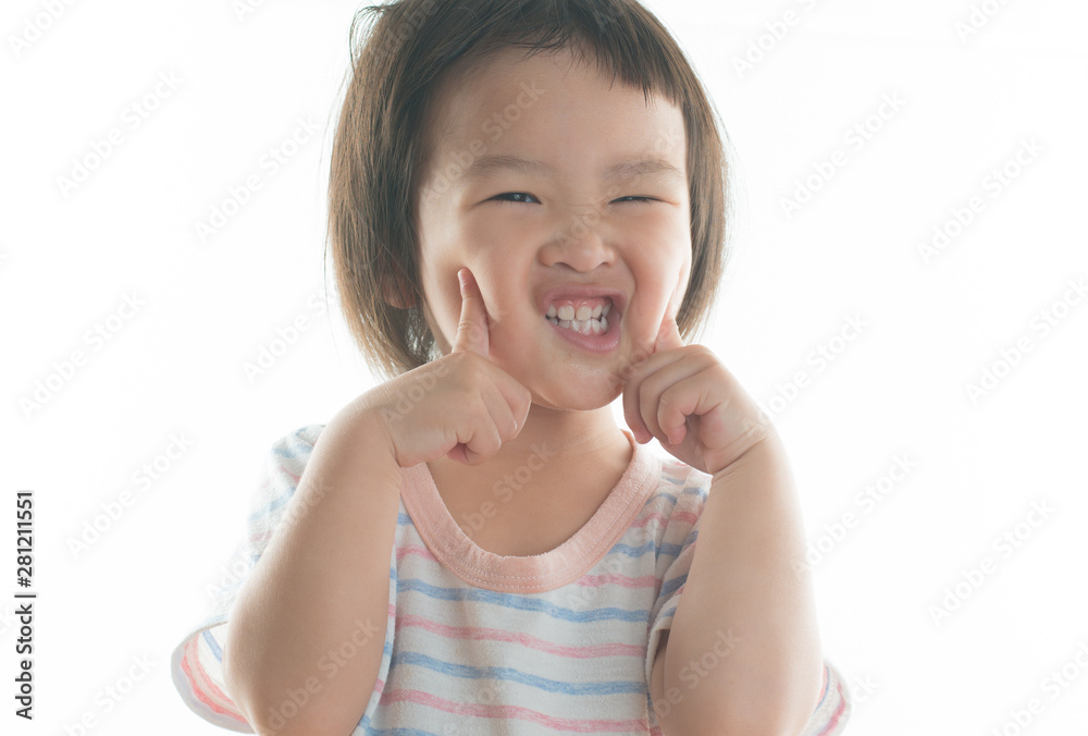 Happy asian kid girl on white background. Happy asian kid girl on white background.
