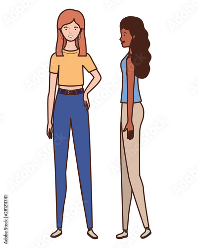 young women standing on white background