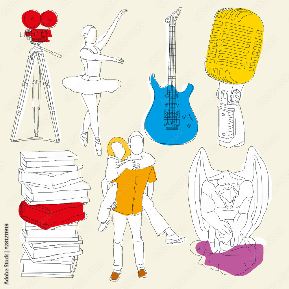 Obraz premium Set of different artistic symbols in lineal style.