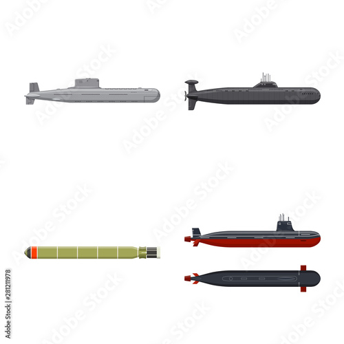 Vector illustration of boat and navy sign. Set of boat and deep stock symbol for web.