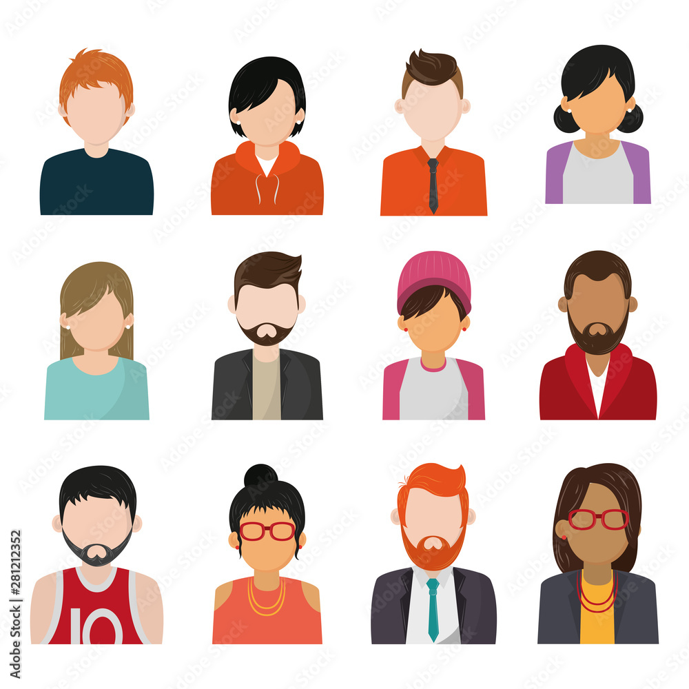 Set of people faceless characters icons Set of people faceless characters icons
