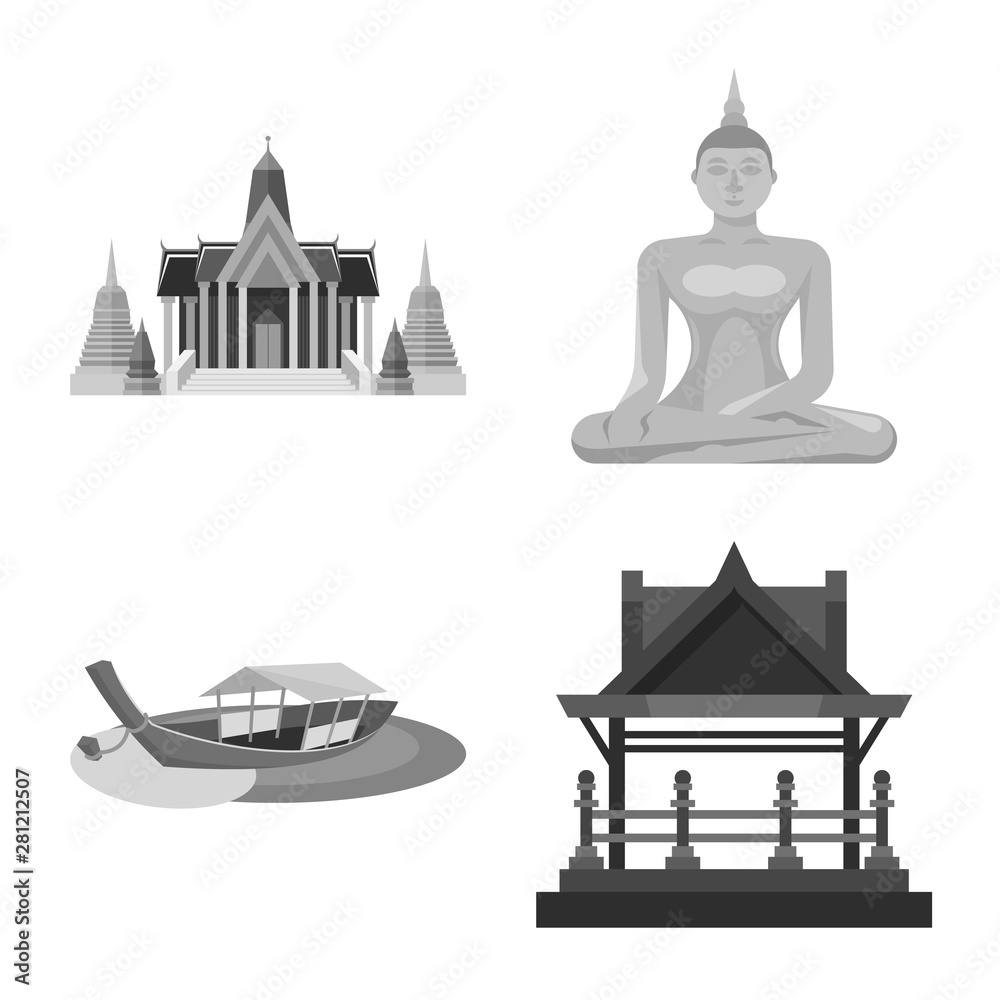 Isolated object of traditional and tourism sign. Collection of traditional and exotic stock vector illustration.