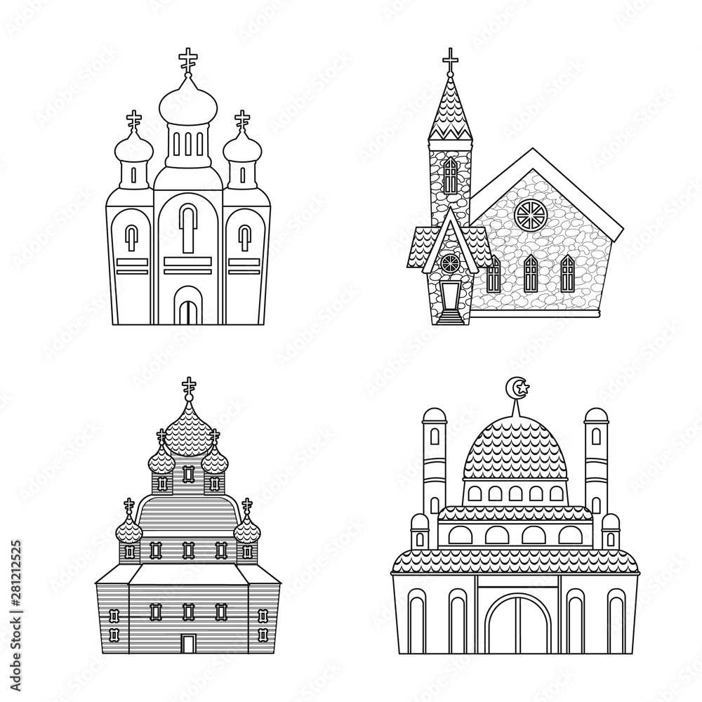 Vector design of architecture and faith sign. Set of architecture and temple stock symbol for web.