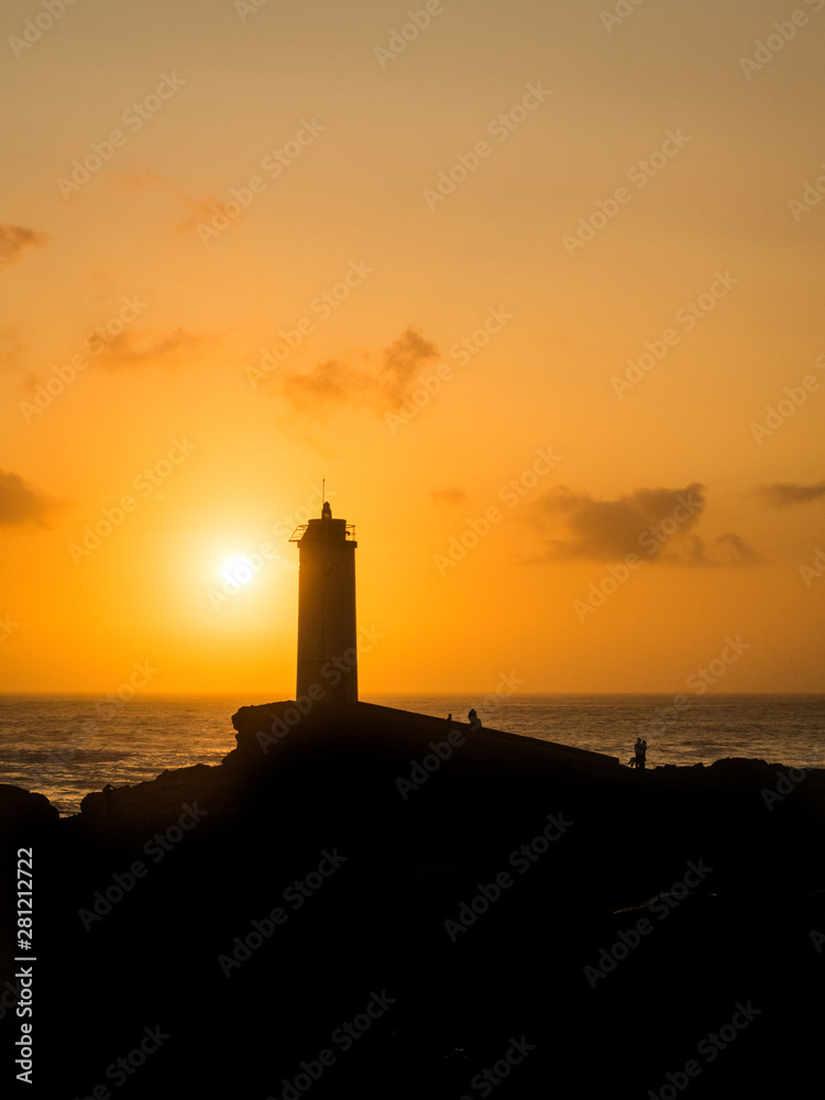 Roncudo lighthouse in the sunset in A Coruna - Spain