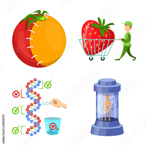 Vector illustration of modified and genetically logo. Collection of modified and science stock symbol for web.