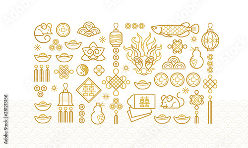 Vector icons, White Metal Rat symbol of 2020 on the Chinese calendar.