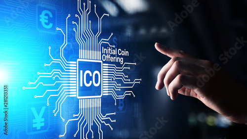 ICO - Initial coin offering, Fintech, Financial and cryptocurrency trading concept on virtual screen. Business and technology. photo