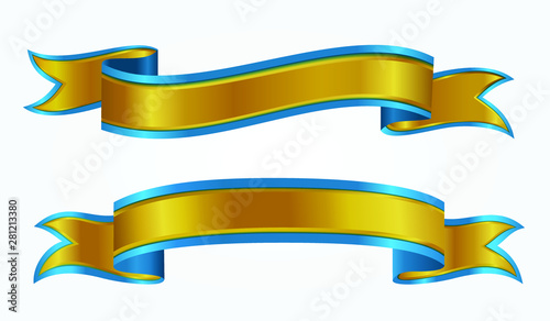 set of decorative gold ribbon banners isolated 