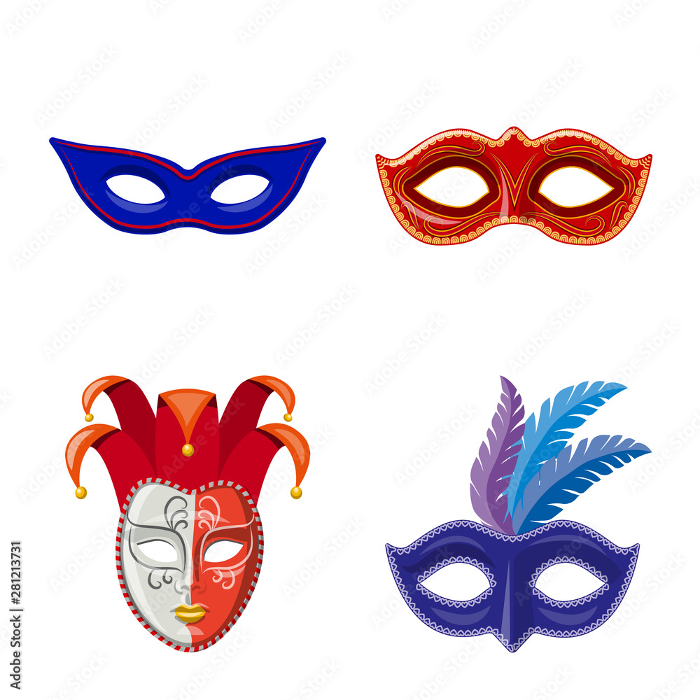 Vector illustration of carnival and theatrical logo. Set of carnival and mystery vector icon for stock. Vector illustration of carnival and theatrical logo. Set of carnival and mystery vector icon for stock.