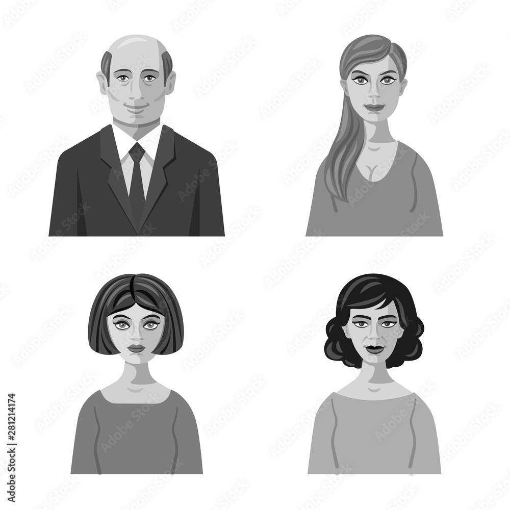 Vector illustration of face and person symbol. Collection of face and portrait stock symbol for web. Vector illustration of face and person symbol. Collection of face and portrait stock symbol for web.
