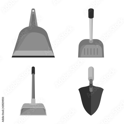 Vector illustration of tool and mopping sign. Set of tool and household stock vector illustration.