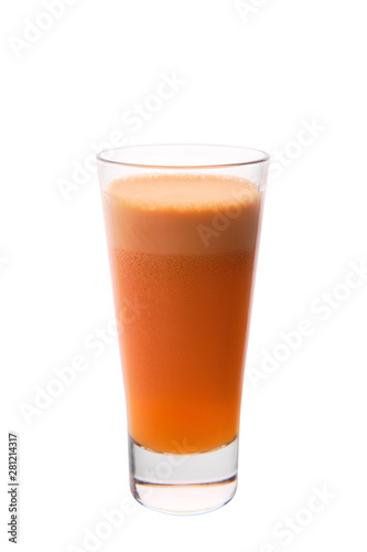 Fresh carrot and apple juice isolated on white