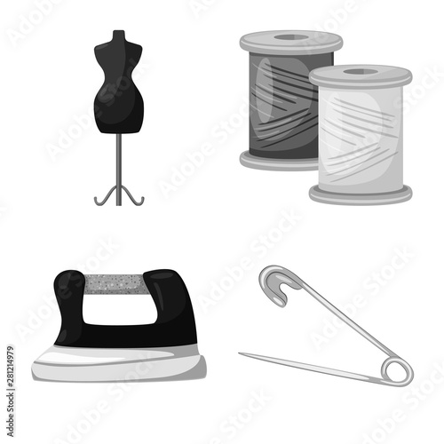 Vector design of dressmaking and textile symbol. Set of dressmaking and handcraft stock vector illustration.