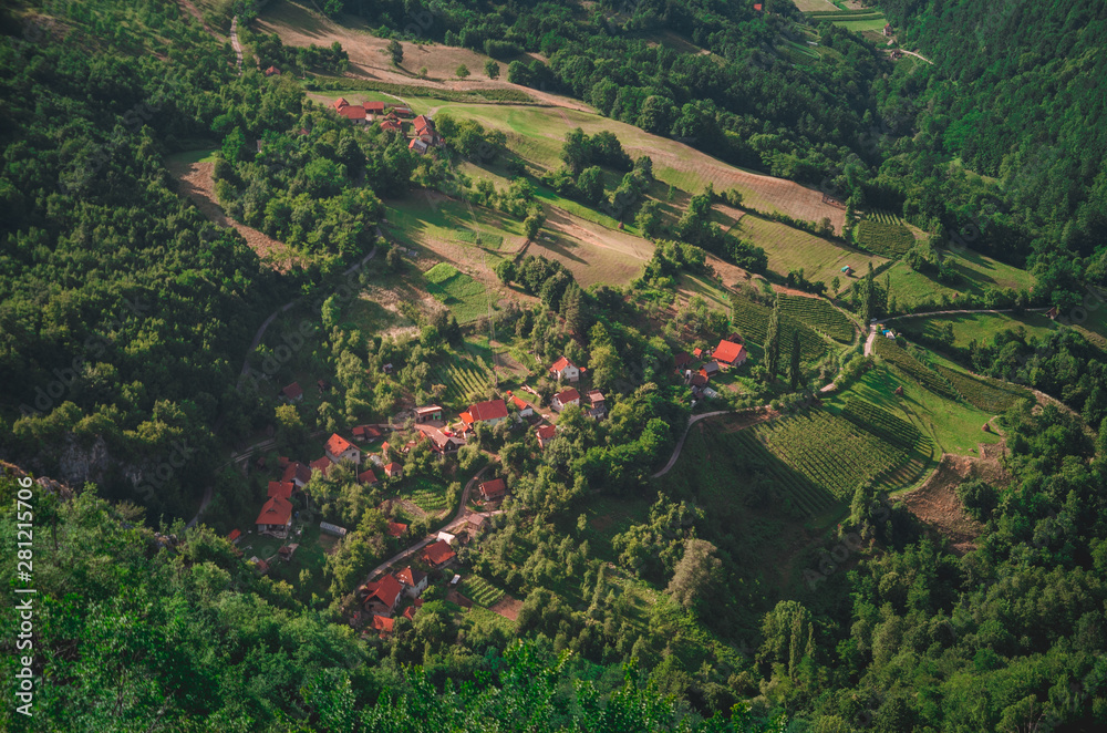 Aerial view of a mountain village