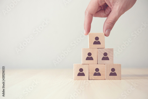 Leadership and corporate hierarchy concept, A complete team that consists of icon many people. copy space.
