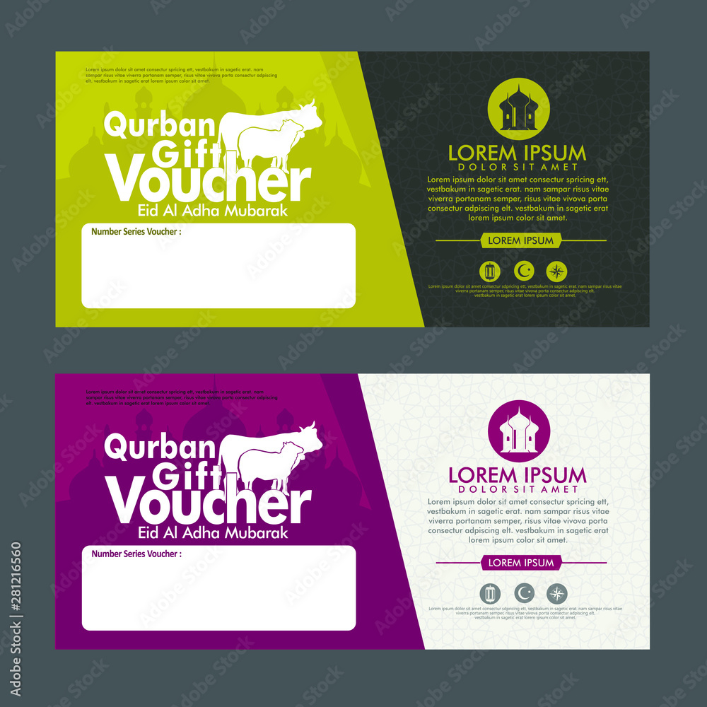 Fototapeta premium Eid al Adha voucher template with islamic ornament 