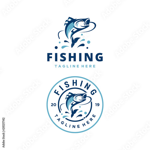 Vintage Salmon Fishing emblems, labels and design elements. Vector illustration