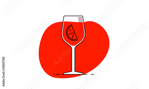 Aperol spritz vector illustration. linear flat illustration of popular alcohol cocktail with orange slice. Modern bubble design.