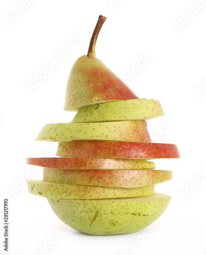 Fresh ripe pear slices isolated on white background