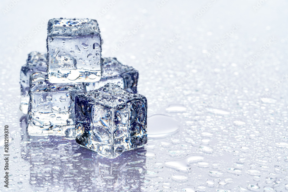 ice cubes on blue background