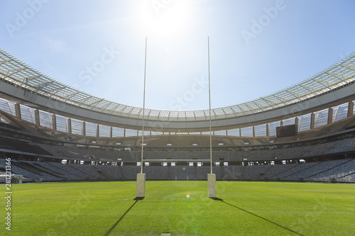 Rugby goal post on a sunny day in the stadium