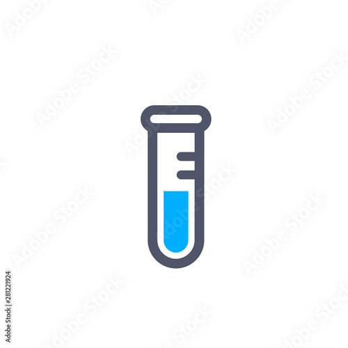 Laboratory beaker icon. Сhemical experiment in flask. Сhemistry and biology symbol. Flask vector illustration. Science technology. Isolated black object on white background.