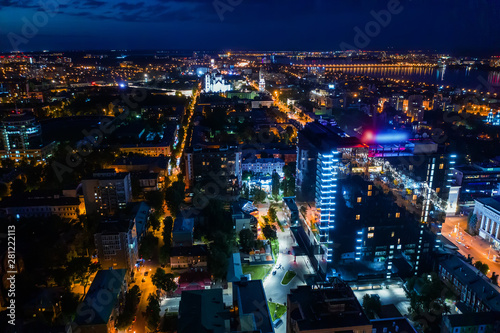 Wallpaper Mural Night City, Aerial View European midtown after sunset, drone shot Torontodigital.ca