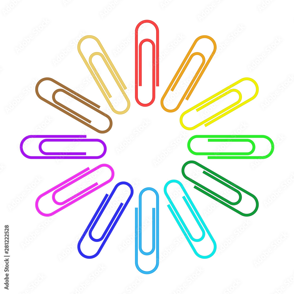 Paper clips isolated on white background,Top view,flat lay,Paperclip icon Paper clips isolated on white background,Top view,flat lay,Paperclip icon