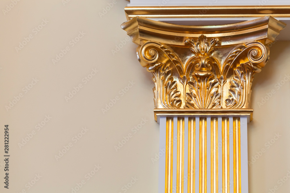 Decorative column with golden portico Decorative column with golden portico