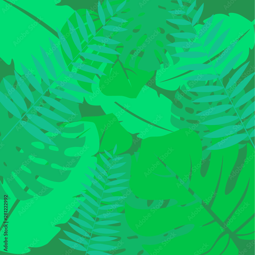turquoise and green tropical leaves. Seamless graphic design with ...