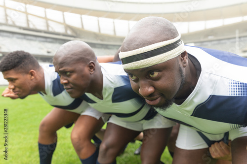 Group of diverse male rugby player ready to play rugby match in stadium © wavebreak3