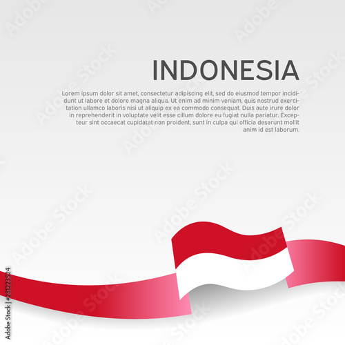 Indonesia flag background. Wavy ribbon indonesia flag colors on white background. National poster. Vector design. State patriotic banner, flyer