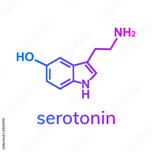 Serotonin chemical formula. Hormone of happiness