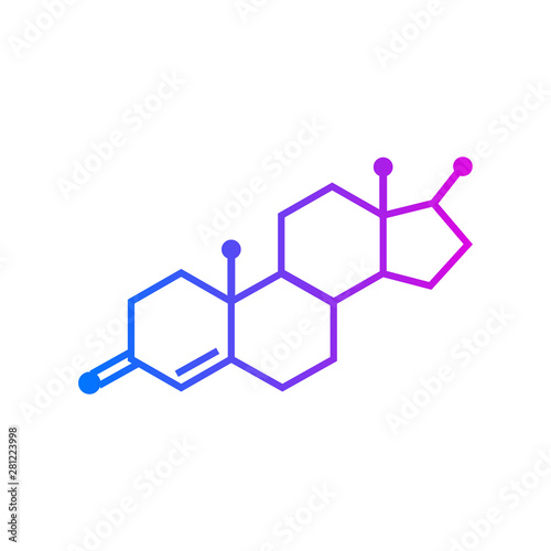 Testosterone chemical formula on white background