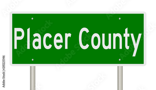Rendering of a green highway sign for Placer County California