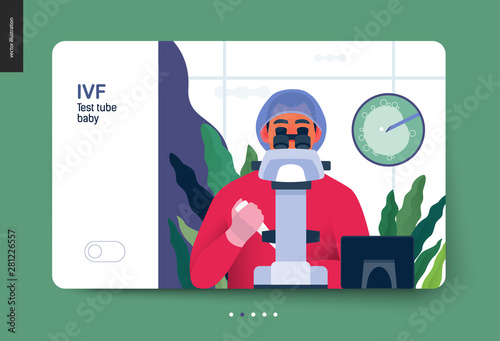 Test tube baby, in vitro fertilization, IVF -medical insurance template -modern flat vector concept digital illustration - a laboratory assitant carrying out the procedure of IVF, medical laboratory